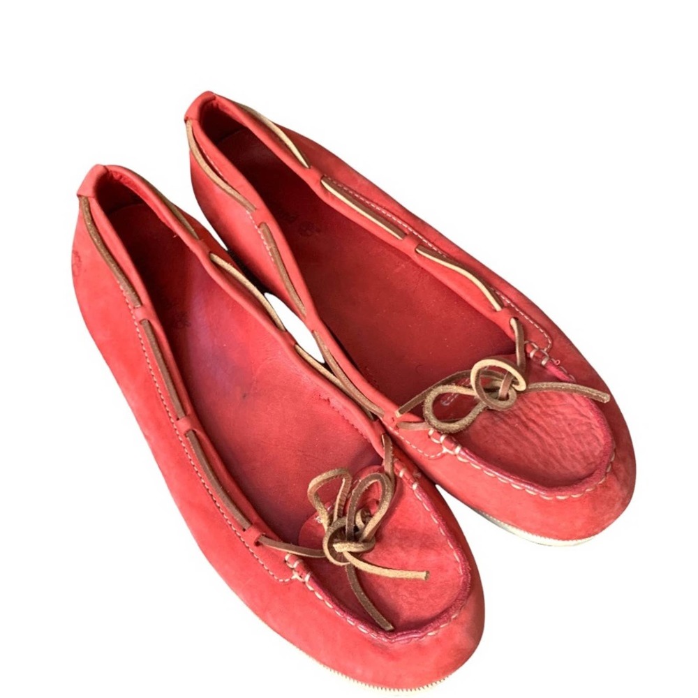 Timberland Leather Flats Women’s Shoes Size 9M Tangerine Red Comfort Slip On PGC